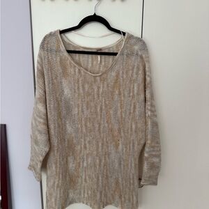 Free People Cream Crew Neck Sweater with Relaxed Fit